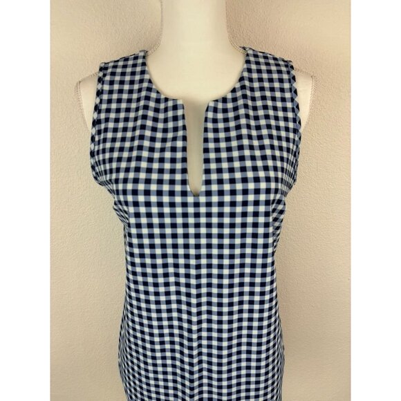 Jude Connally women's large blue and white checked v-neck fitted tank top blouse - Picture 2 of 6